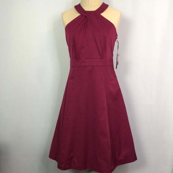 Merona Dresses & Skirts - MERONA Collection Halter A Line Burgundy Cocktail Fit Dress Size 2